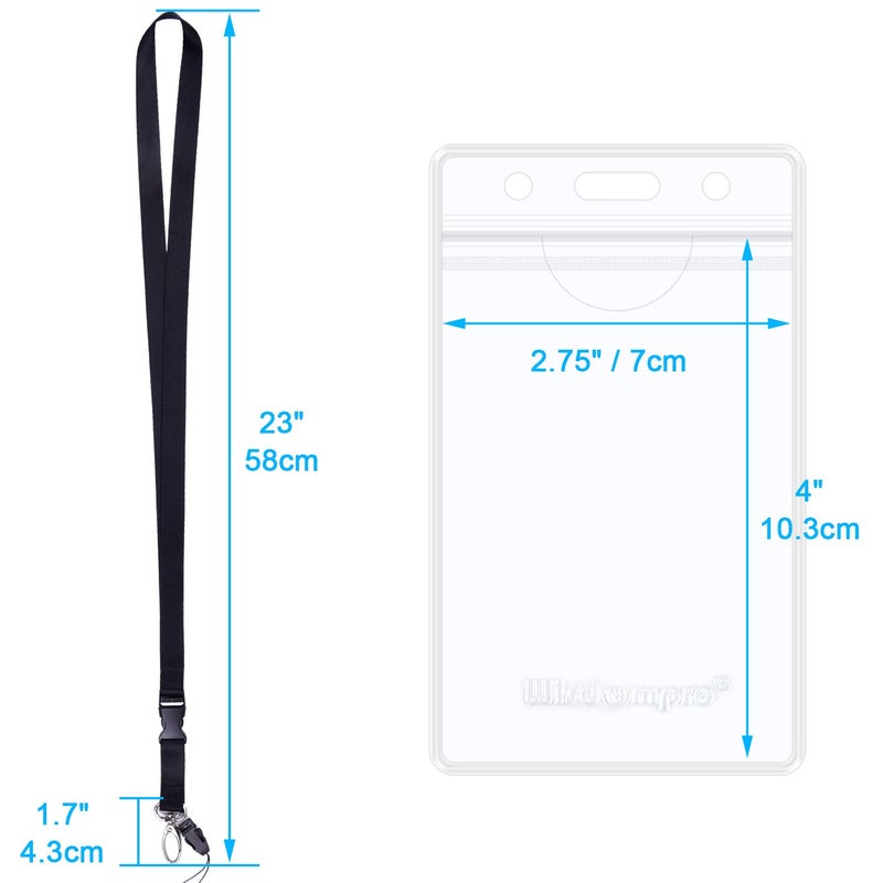 Wisdompro Cruise Lanyard Badge Holder, Wisdompro Vertical 2-Sided 2 Card Slot Waterproof Clear PVC ID Tag Holder with Ziplock and 20.8â€™â€™ Heavy Duty Detachable Neck Strap - 2 Set, Black/Blue - Image 5